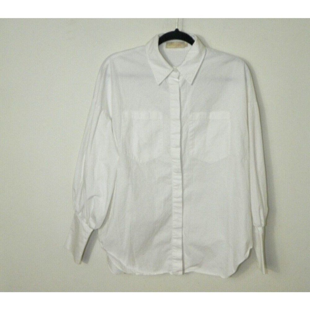 Choosy Blouse Women's Size X-Small White Front Back Button Up Shirt Long Sleeve